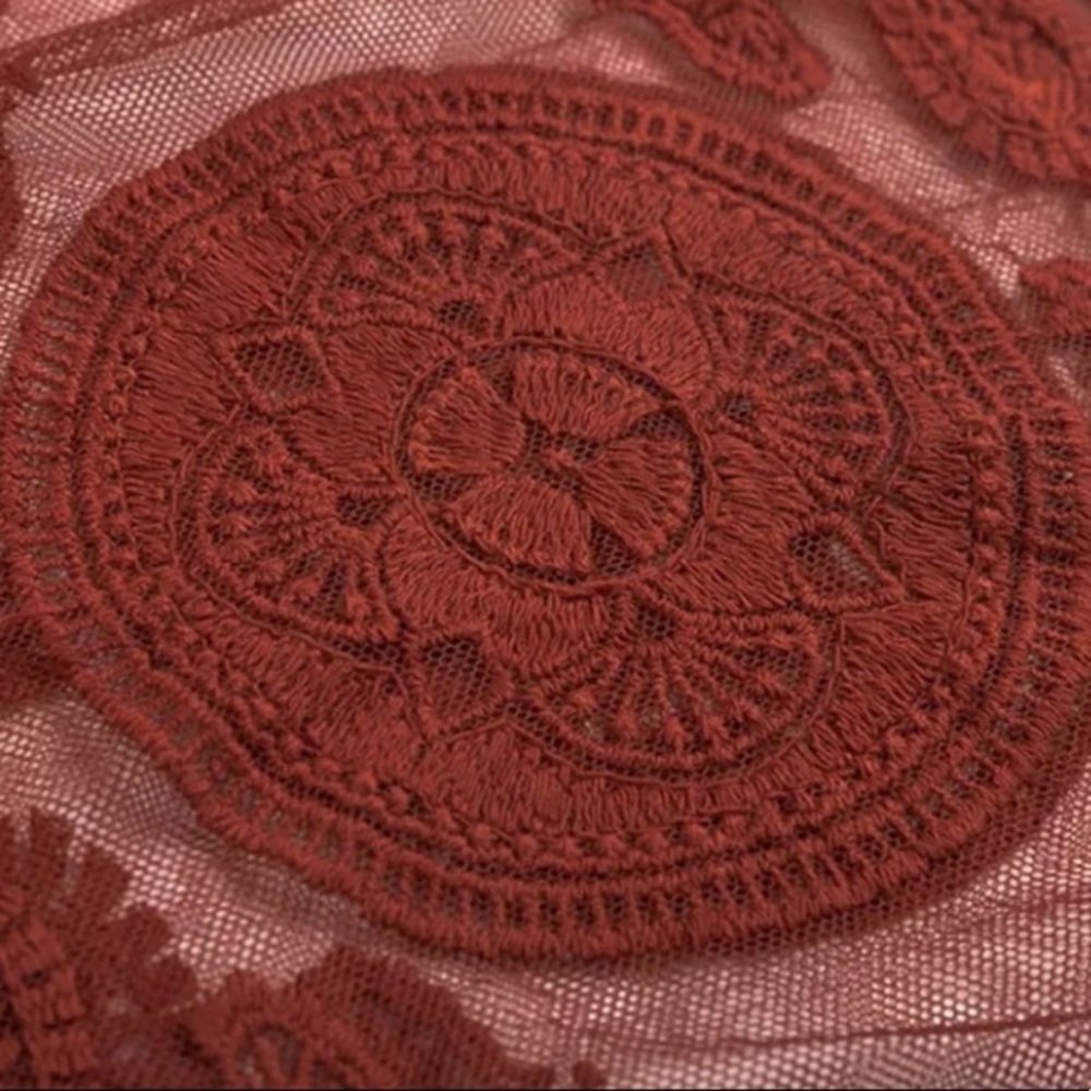 SOLD OUT Bohemian Rust Scalloped Lace Embroidered Cover Up - Picture 6 of 8